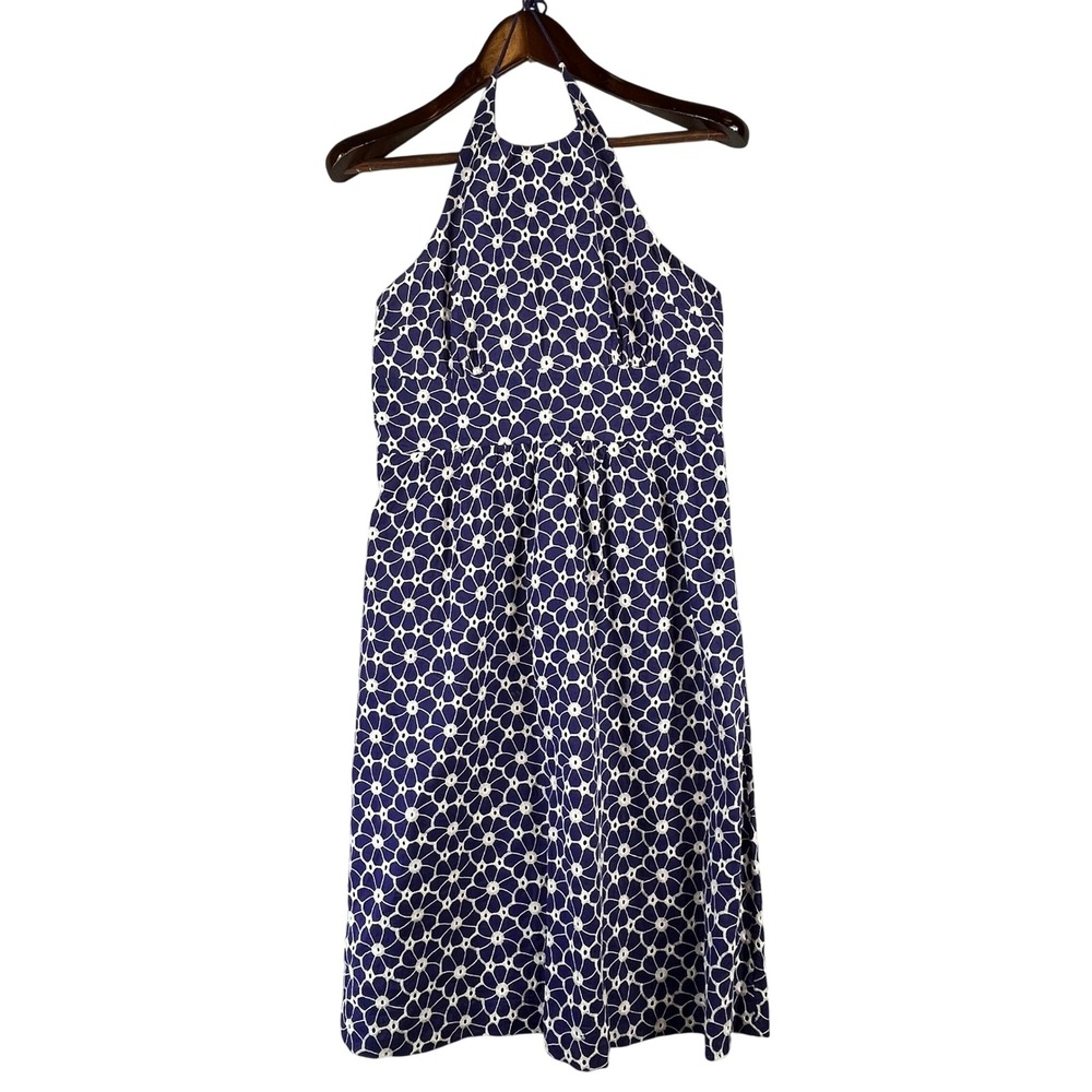 Purple White Embroidered Halter Midi Dress Size 8 Cotton Floral Eyelet Boho